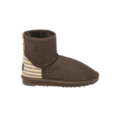 Mini Henry UGG Boots Chocolate Color made in Australia from premium Australian double-face sheepskin, unisex mini UGG boots with back heel stripes and top buckle, durable 2-ply EVA rubber sole, water-resistant cozy sheepskin footwear for indoor and outdoor wear