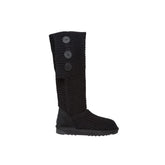Knitted Tall UGG boots Black color made in Australia from premium Australian sheepskin with three decorative buttons, stylish tall fashion UGG boots for women, water-resistant, warm and cozy with durable EVA rubber sole for indoor and outdoor wear.