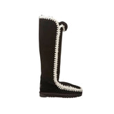 Long Igloo UGG Boots Black Color made in Australia from premium Australian double-face sheepskin, stylish tall sheepskin boots with crochet binding detail, warm and cozy water-resistant UGG boots with durable EVA sole for indoor and outdoor wear