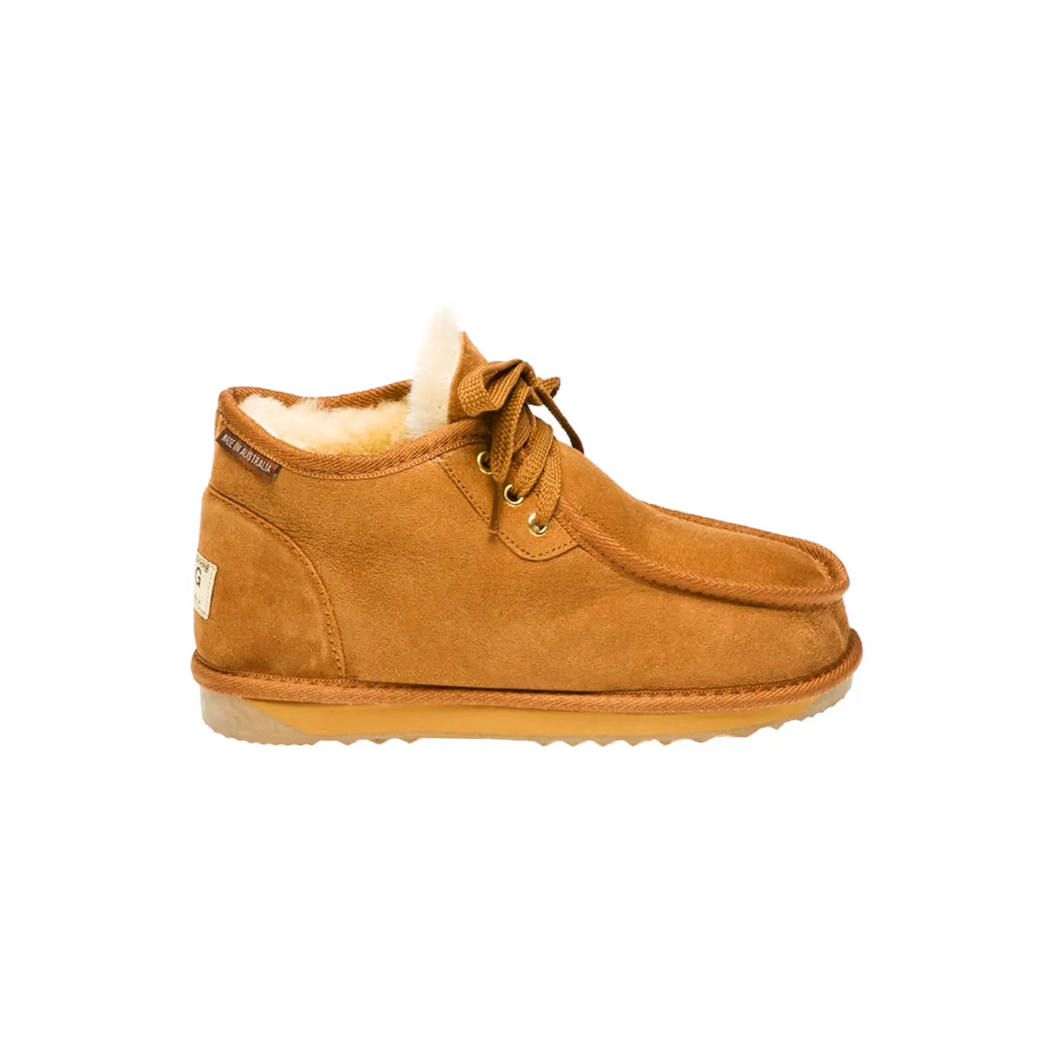 Men’s Classic UGG Shoe Chestnut Color made in Australia with 100% genuine Australian sheepskin, lace-up design, 2 ply rubber sole, warm and cozy sheepskin lining for indoor and outdoor wear.