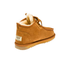 Men’s Classic UGG Shoe Chestnut Color made in Australia with 100% genuine Australian sheepskin, lace-up design, 2 ply rubber sole, warm and cozy sheepskin lining for indoor and outdoor wear.