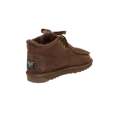 Men’s Classic UGG Shoe Chocolate Color made in Australia with 100% genuine Australian sheepskin, lace-up design, 2 ply rubber sole, warm and cozy sheepskin lining for indoor and outdoor wear.
