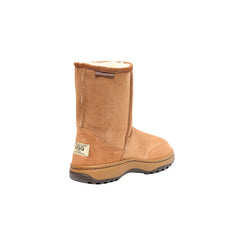 Unisex outdoor UGG boots Chestnut Color made in Australia with premium double-face sheepskin, durable dual rubber sole, medical-grade removable insoles, warm and weather-resistant sheepskin boots for men and women
