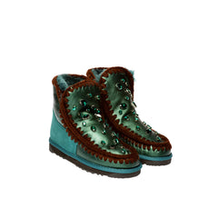 Classic Sheepskin Pebbles UGG boots Emeral Green Color made in Australia from premium Australian double-face sheepskin with rhinestone details and crochet seam border, stylish patent finish UGG boots for women, warm and cozy, water-resistant with durable sole for indoor and outdoor wear.