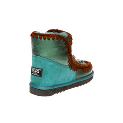 Classic Sheepskin Pebbles UGG boots Emeral Green Color made in Australia from premium Australian double-face sheepskin with rhinestone details and crochet seam border, stylish patent finish UGG boots for women, warm and cozy, water-resistant with durable sole for indoor and outdoor wear.