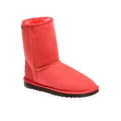 Classic Short UGG boots Tomato Color made in Australia from premium Australian double-face sheepskin, timeless unisex UGG boots for men and women, water-resistant, warm and cozy with durable EVA rubber sole for indoor and outdoor wear