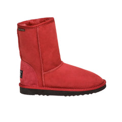 Classic Short UGG boots Ruby Color made in Australia from premium Australian double-face sheepskin, timeless unisex UGG boots for men and women, water-resistant, warm and cozy with durable EVA rubber sole for indoor and outdoor wear