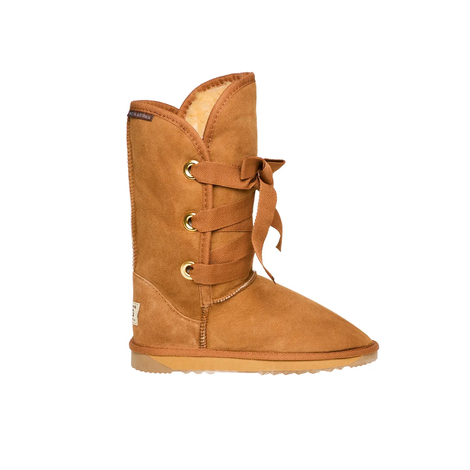 Roxy Nomad Short UGG boots Chestnut Color made in Australia from premium Australian double-face sheepskin with front lace-up design, stylish short fashion UGG boots for women, warm and cozy, water-resistant with durable sole for indoor and outdoor wear
