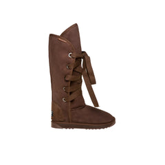 Tall Roxy Nomad UGG Boots Chocolate Color Australia made, premium sheepskin lace up UGG boots for women, authentic Australian craftsmanship, cozy and stylish tall sheepskin boots