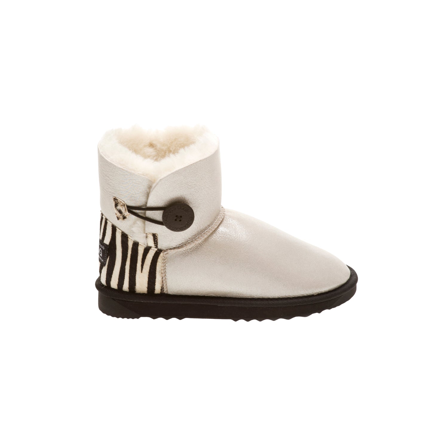 Single Button Shimmer Zebra Print Heel Mini Ugg Boots | UGGLIFE