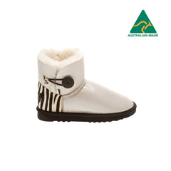 Single Button Shimmer Zebra Print Heel Mini Ugg Boots | UGGLIFE