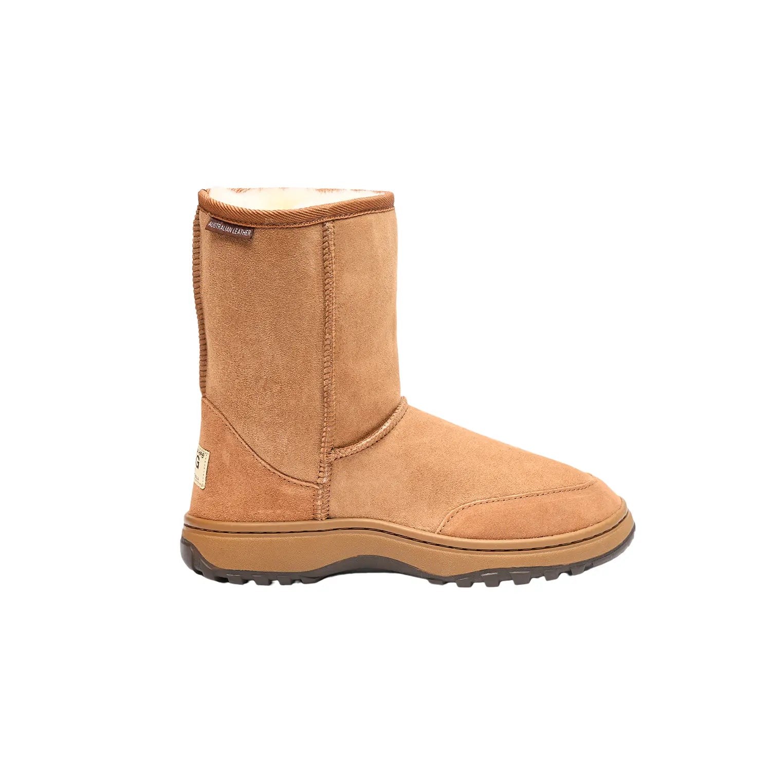 Unisex outdoor UGG boots Chestnut Color made in Australia with premium double-face sheepskin, durable dual rubber sole, medical-grade removable insoles, warm and weather-resistant sheepskin boots for men and women