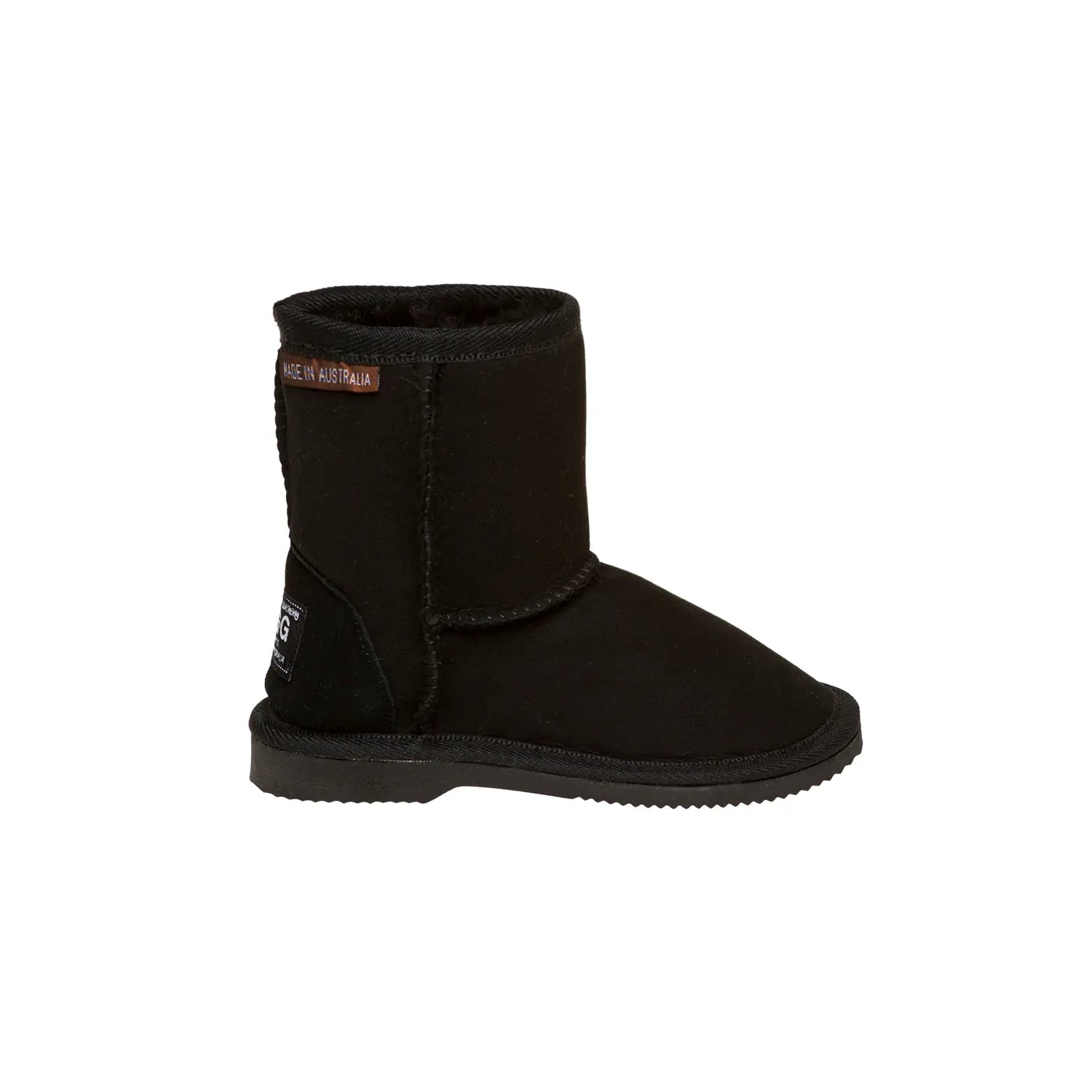 Classic Kids UGG boots Black Color made in Australia from premium Australian double-face sheepskin, timeless children’s UGG boots for everyday wear, warm and cozy with durable sole, stylish and comfortable sheepskin boots for school, play, indoor and outdoor use.