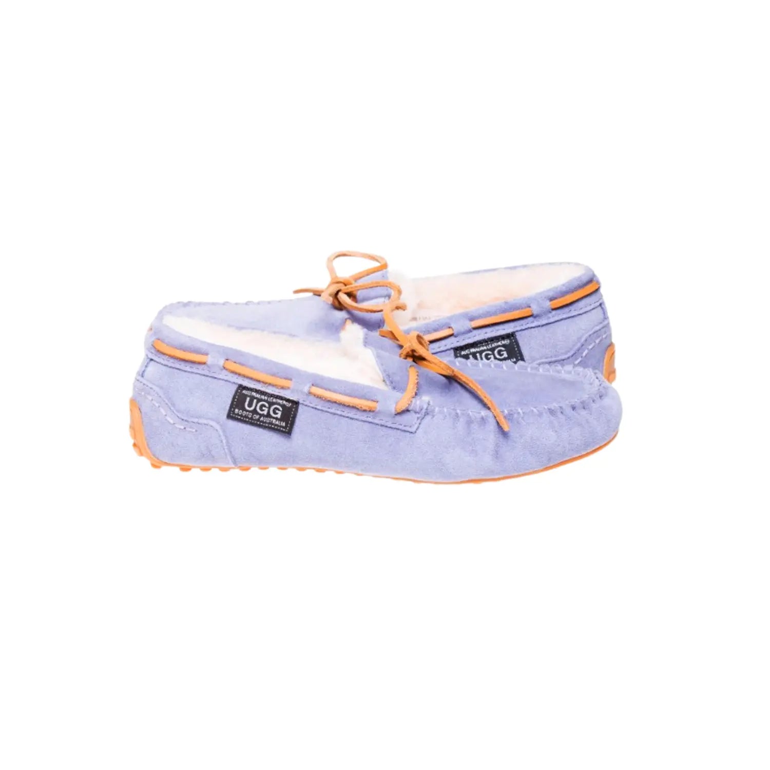 Classic UGG moccasins Lilac Color made in Australia from premium Australian double-face sheepskin with tie-up leather laces, stylish short fashion UGG boots for men and women, water-resistant, warm and cozy with durable EVA rubber sole for indoor and outdoor wear
