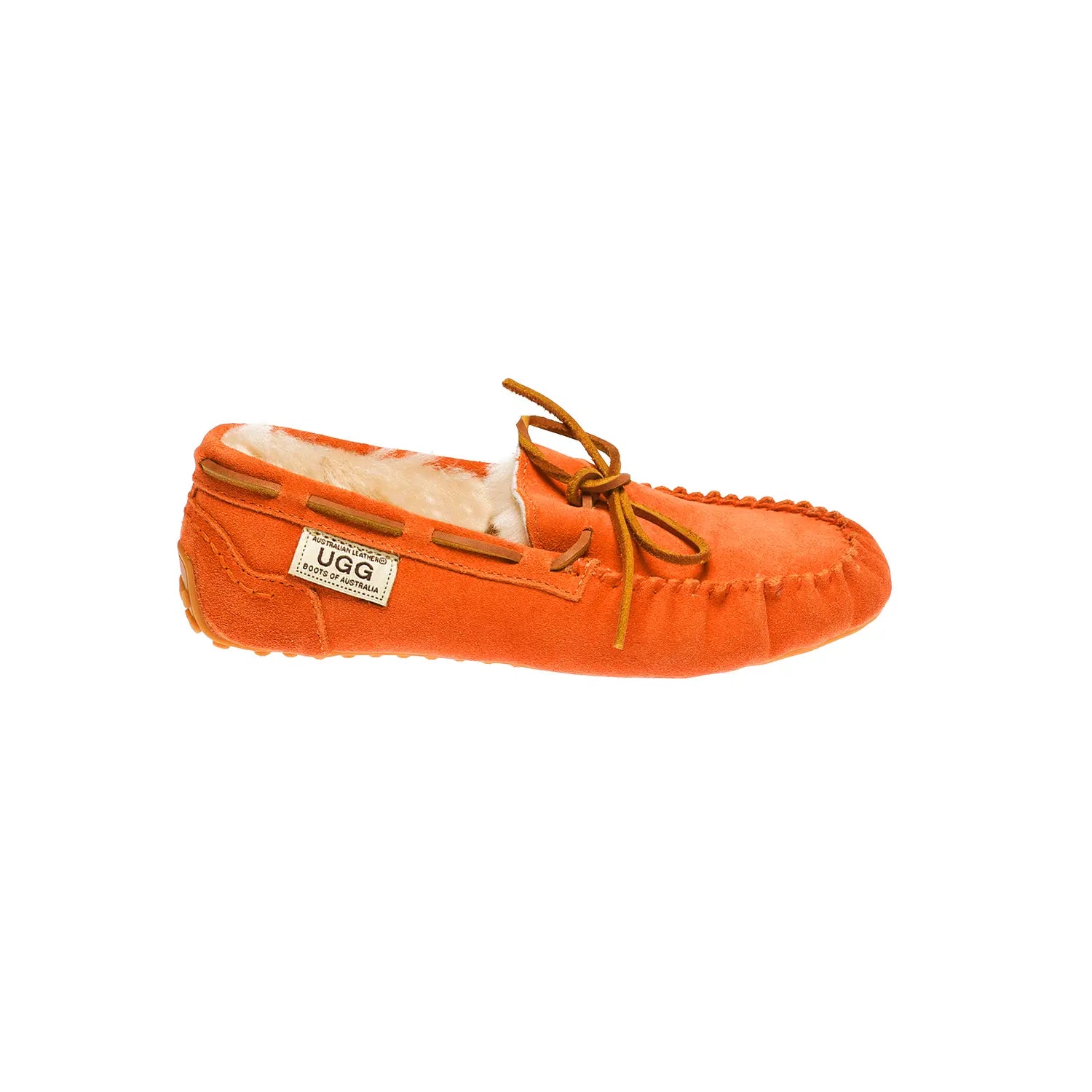 Classic UGG moccasins Orange Color made in Australia from premium Australian double-face sheepskin with tie-up leather laces, stylish short fashion UGG boots for men and women, water-resistant, warm and cozy with durable EVA rubber sole for indoor and outdoor wear