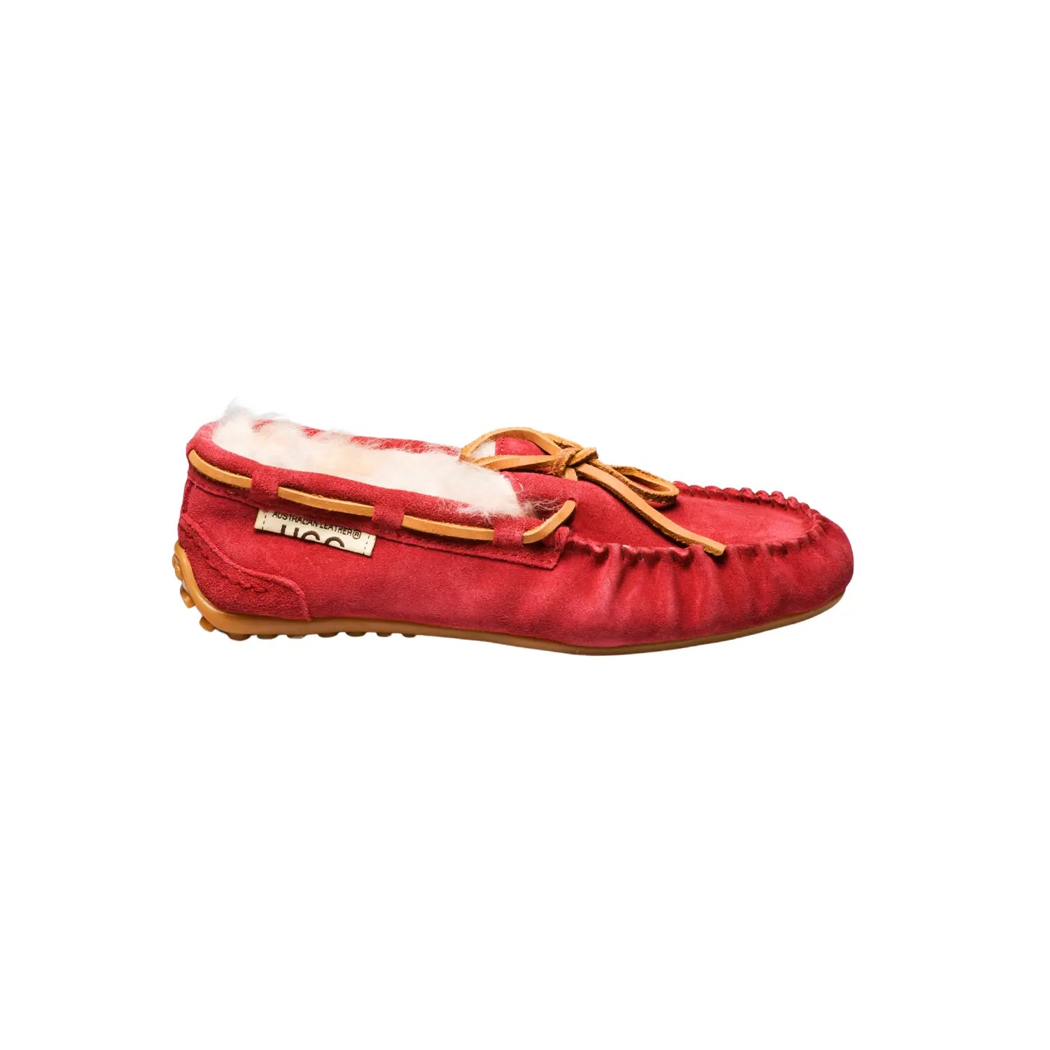 Classic UGG moccasins Ruby Color made in Australia from premium Australian double-face sheepskin with tie-up leather laces, stylish short fashion UGG boots for men and women, water-resistant, warm and cozy with durable EVA rubber sole for indoor and outdoor wear