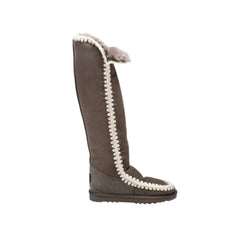 Long Igloo UGG Boots Grey Color made in Australia from premium Australian double-face sheepskin, stylish tall sheepskin boots with crochet binding detail, warm and cozy water-resistant UGG boots with durable EVA sole for indoor and outdoor wear