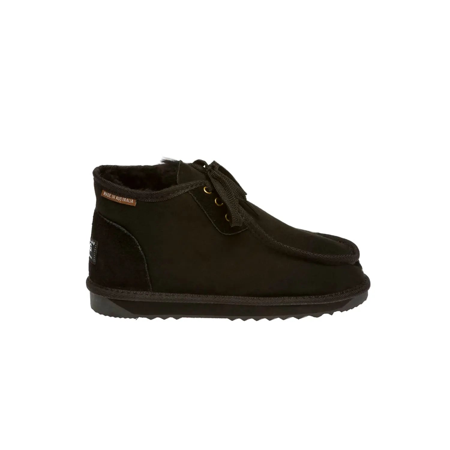 Men’s Classic UGG Shoe Black Color made in Australia with 100% genuine Australian sheepskin, lace-up design, 2 ply rubber sole, warm and cozy sheepskin lining for indoor and outdoor wear.