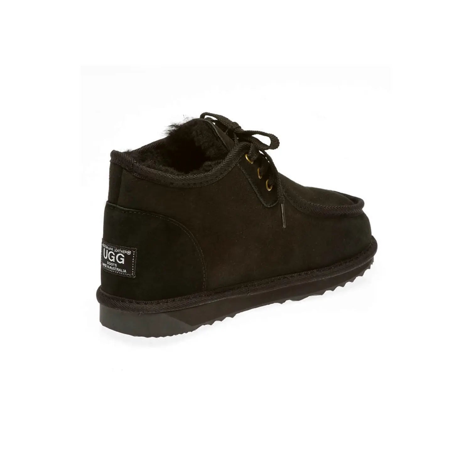 Men’s Classic UGG Shoe Black Color made in Australia with 100% genuine Australian sheepskin, lace-up design, 2 ply rubber sole, warm and cozy sheepskin lining for indoor and outdoor wear.