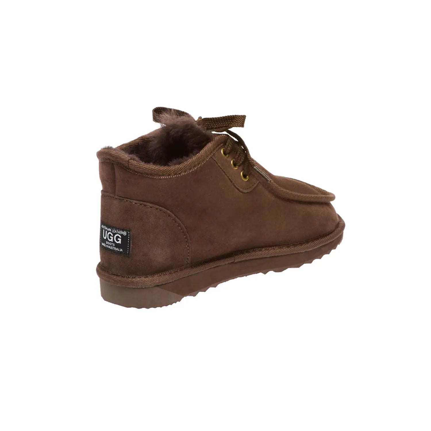 Men’s Classic UGG Shoe Chocolate Color made in Australia with 100% genuine Australian sheepskin, lace-up design, 2 ply rubber sole, warm and cozy sheepskin lining for indoor and outdoor wear.