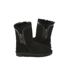 Michelle UGG boots made in Australia from premium Australian double-face sheepskin with Napa trim and side zip, stylish short fashion UGG boots for women, water-resistant, warm and cozy with durable EVA rubber sole for indoor and outdoor wear.