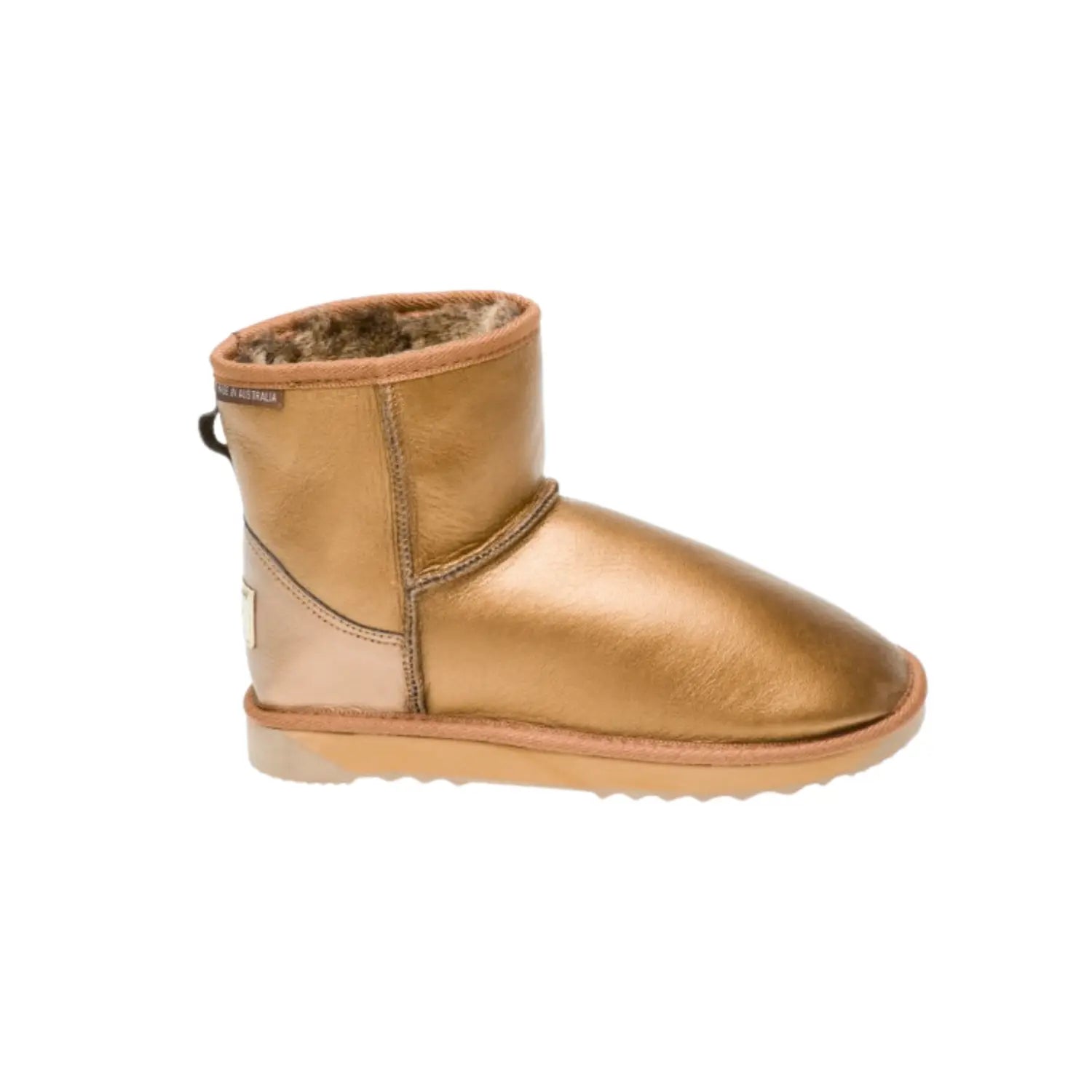 Napa Mini UGG boots made Gold Color in Australia from premium Australian double-face sheepskin with Napa finish, classic mini UGG boots for women, water-resistant, warm and cozy with durable EVA rubber sole for indoor and outdoor wear