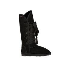 Tall Roxy Nomad UGG Boots Black Color  Australia made, premium sheepskin lace up UGG boots for women, authentic Australian craftsmanship, cozy and stylish tall sheepskin boots