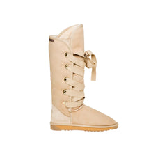Tall Roxy Nomad UGG Boots Natural/Sand Color  Australia made, premium sheepskin lace up UGG boots for women, authentic Australian craftsmanship, cozy and stylish tall sheepskin boots