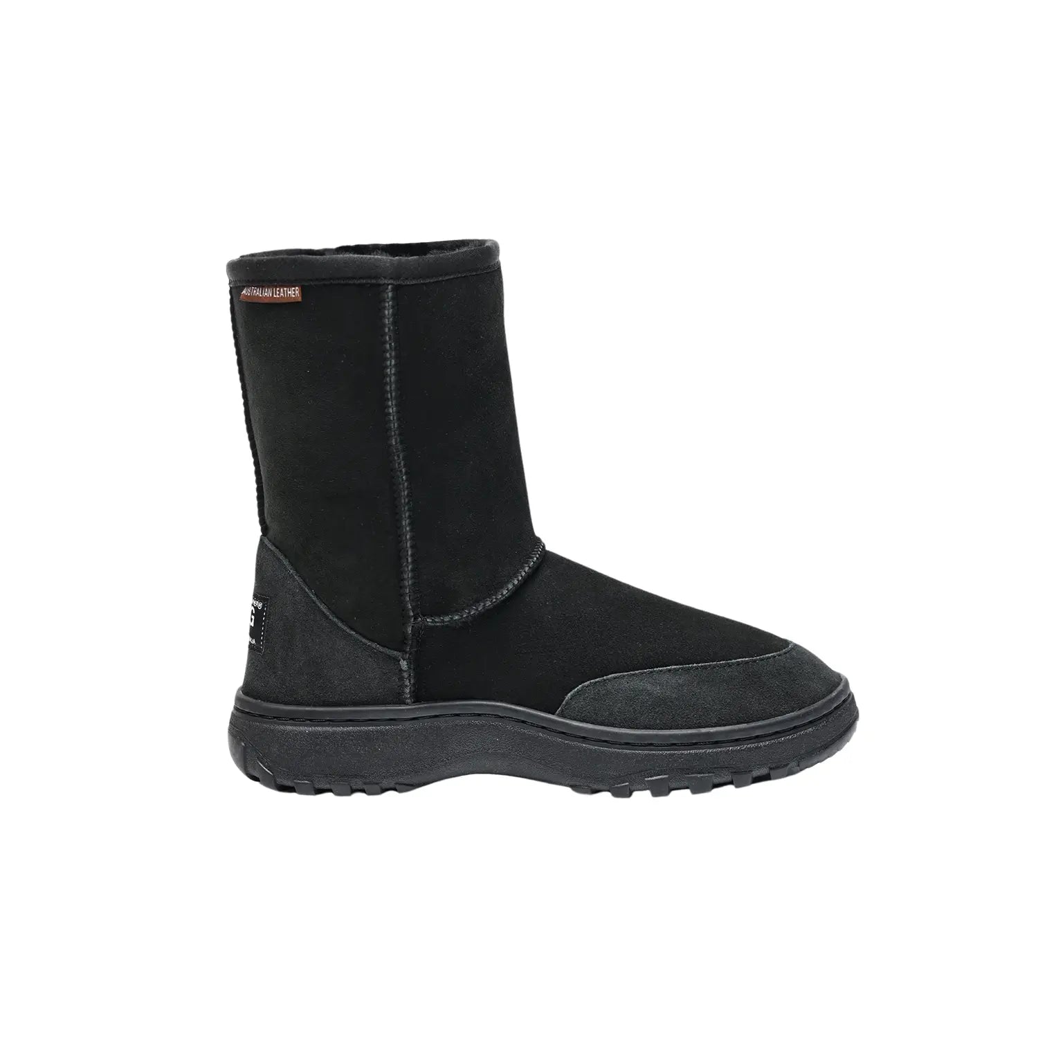 Unisex outdoor UGG boots Black Color made in Australia with premium double-face sheepskin, durable dual rubber sole, medical-grade removable insoles, warm and weather-resistant sheepskin boots for men and women